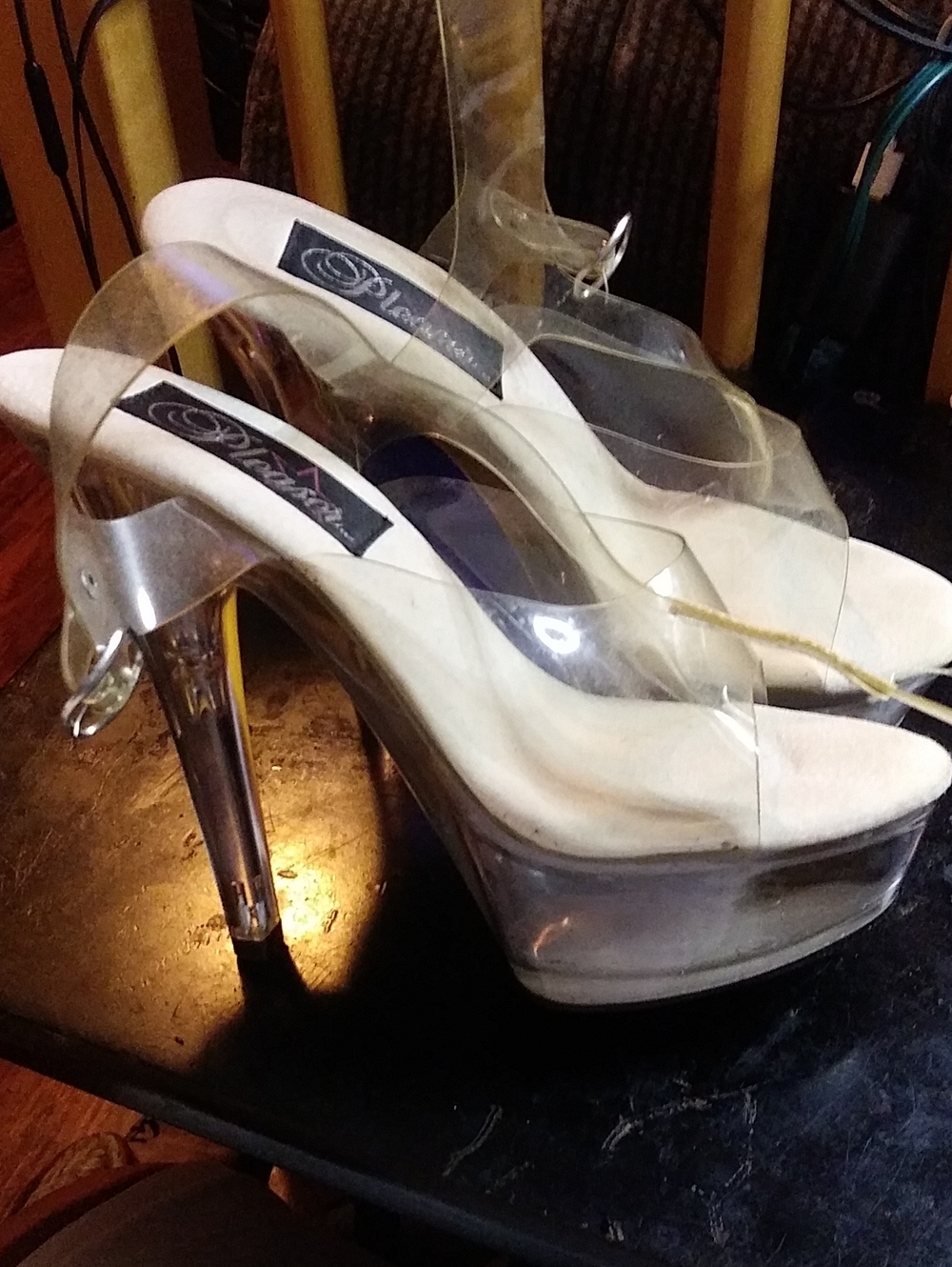 Pleaser Clear Platform Heels with White Insole